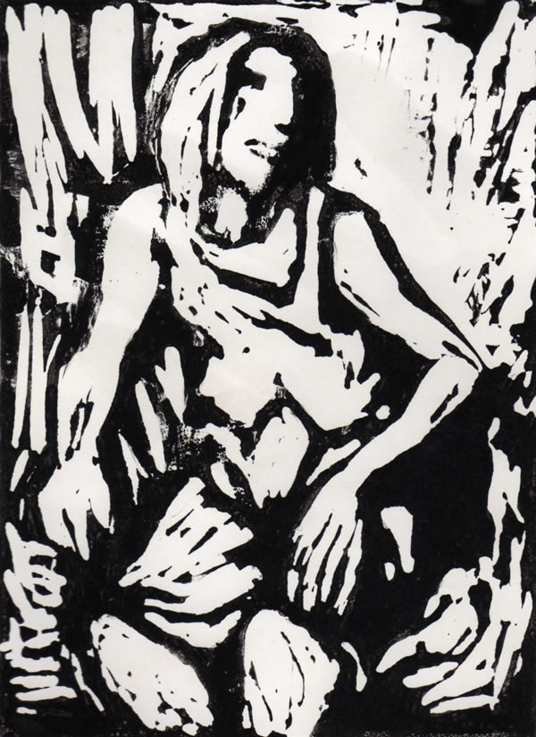 Figura seduta, primi anni 70, xilografia, mm 183x138, Torino, collezione privata